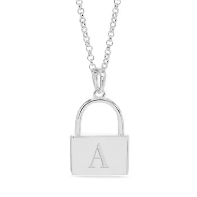 Initial Engraved Lock Pendant Necklace