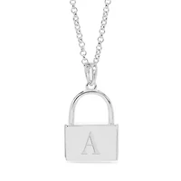 Initial Engraved Lock Pendant Necklace