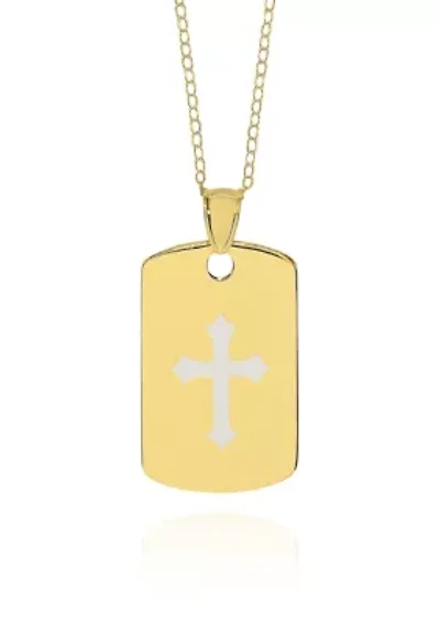 10k Yellow Gold Cross Dog Tag Pendant