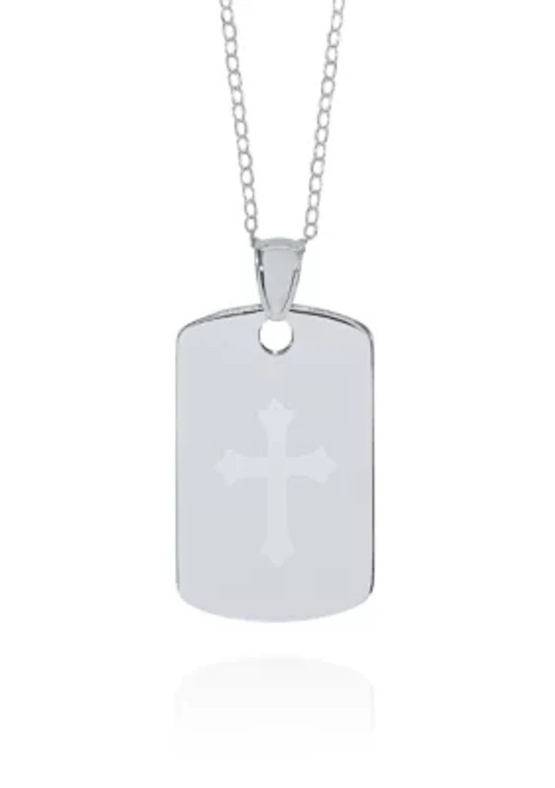 Sterling Silver Cross Dog Tag Pendant