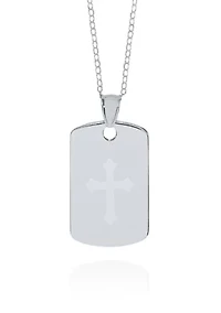 Sterling Silver Cross Dog Tag Pendant