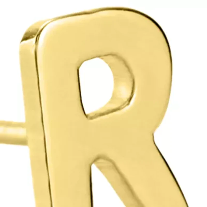 14k Yellow Gold R Initial Earrings