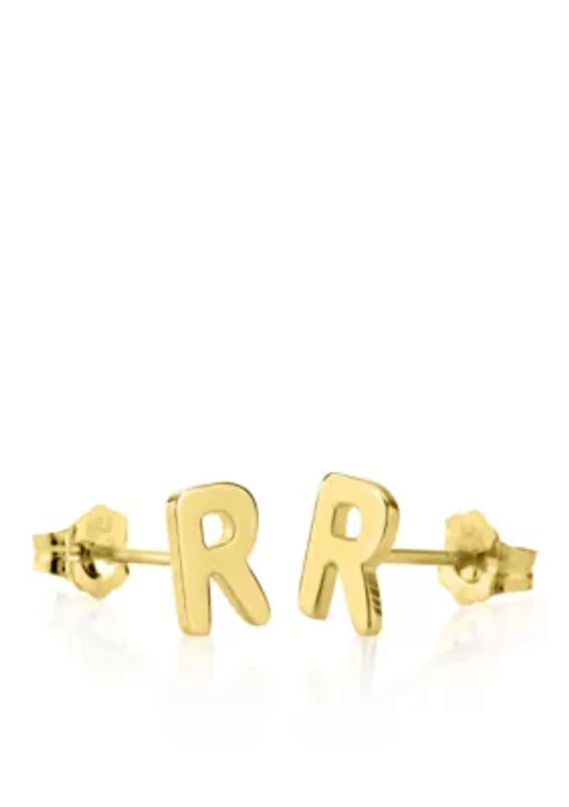 14k Yellow Gold R Initial Earrings