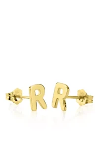 14k Yellow Gold R Initial Earrings