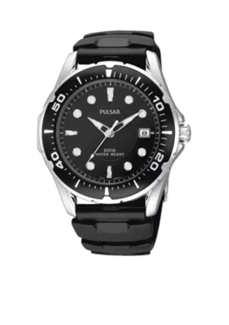 Men's Black Urethane Strap Watch