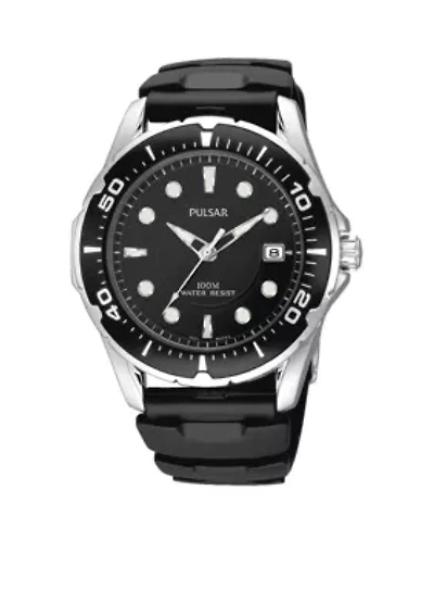 Men's Black Urethane Strap Watch