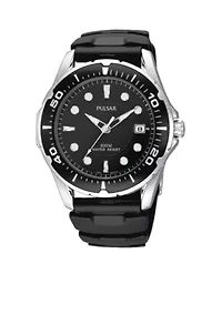 Men's Black Urethane Strap Watch