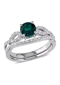 4/5 ct. t.w. Created Emerald and 1/6 Diamond Bridal Set 10k White Gold
