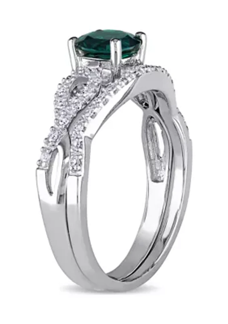 4/5 ct. t.w. Created Emerald and 1/6 Diamond Bridal Set 10k White Gold