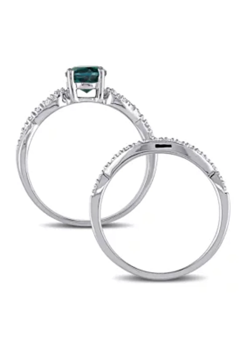 4/5 ct. t.w. Created Emerald and 1/6 Diamond Bridal Set 10k White Gold