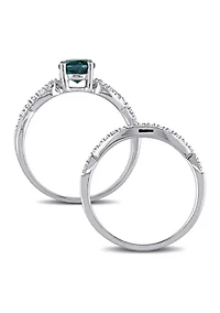 4/5 ct. t.w. Created Emerald and 1/6 Diamond Bridal Set 10k White Gold