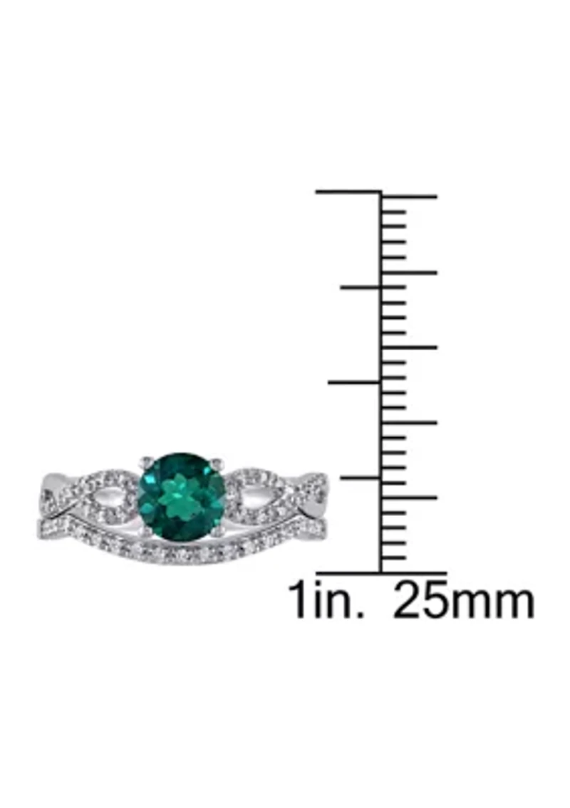 4/5 ct. t.w. Created Emerald and 1/6 Diamond Bridal Set 10k White Gold