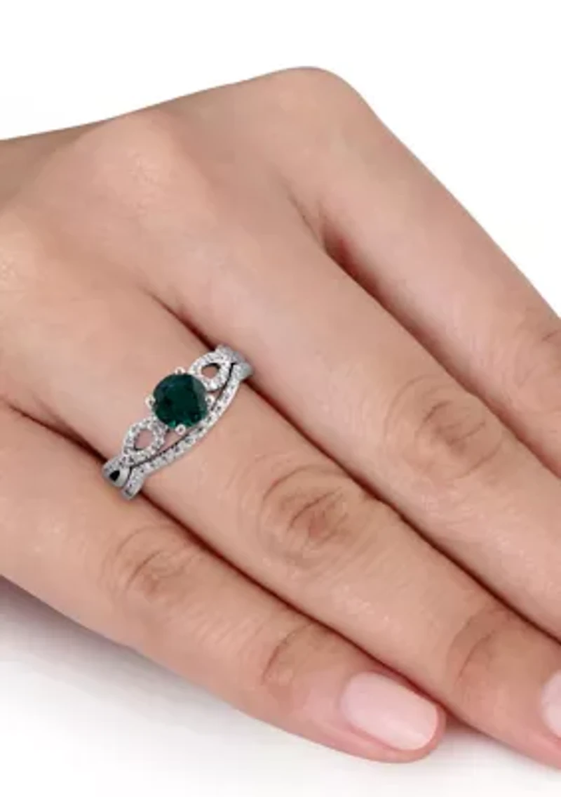 4/5 ct. t.w. Created Emerald and 1/6 Diamond Bridal Set 10k White Gold