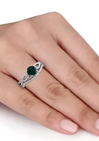 4/5 ct. t.w. Created Emerald and 1/6 Diamond Bridal Set 10k White Gold