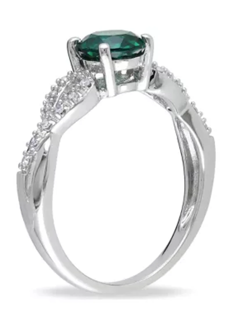 4/5 ct. t.w. Created Emerald and 1/10 Diamond Engagement Ring 10k White Gold