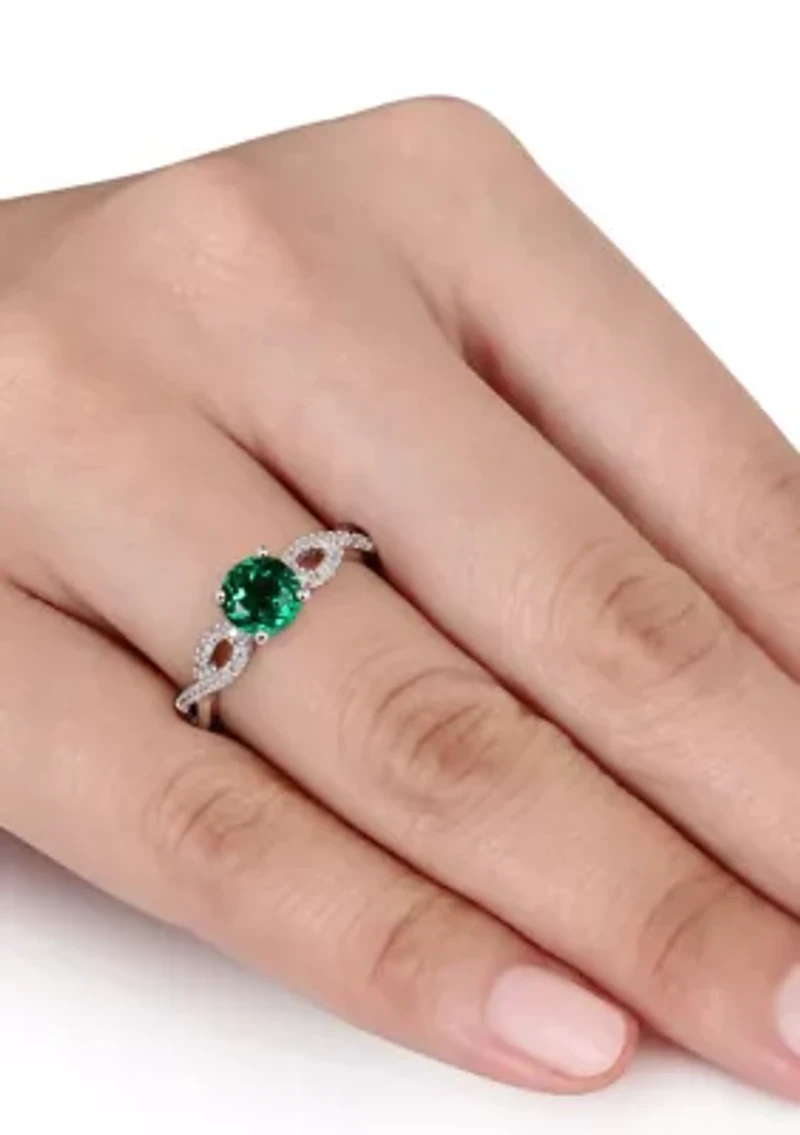 4/5 ct. t.w. Created Emerald and 1/10 Diamond Engagement Ring 10k White Gold