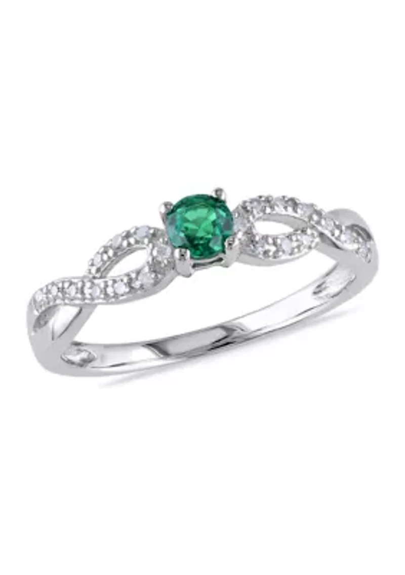 1/10 ct. t.w. Created Emerald and Diamond Infinity Engagement Ring Sterling Silver