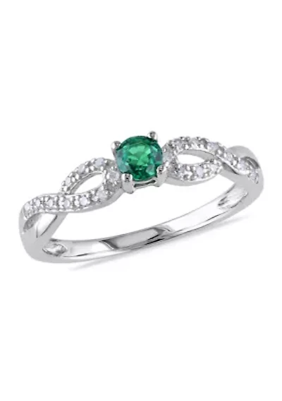 1/10 ct. t.w. Created Emerald and Diamond Infinity Engagement Ring Sterling Silver