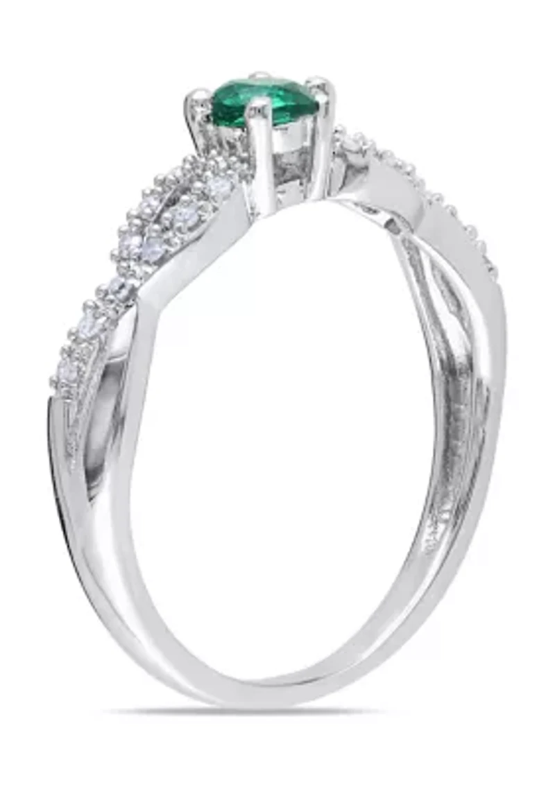 1/10 ct. t.w. Created Emerald and Diamond Infinity Engagement Ring Sterling Silver