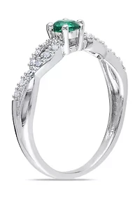 1/10 ct. t.w. Created Emerald and Diamond Infinity Engagement Ring Sterling Silver
