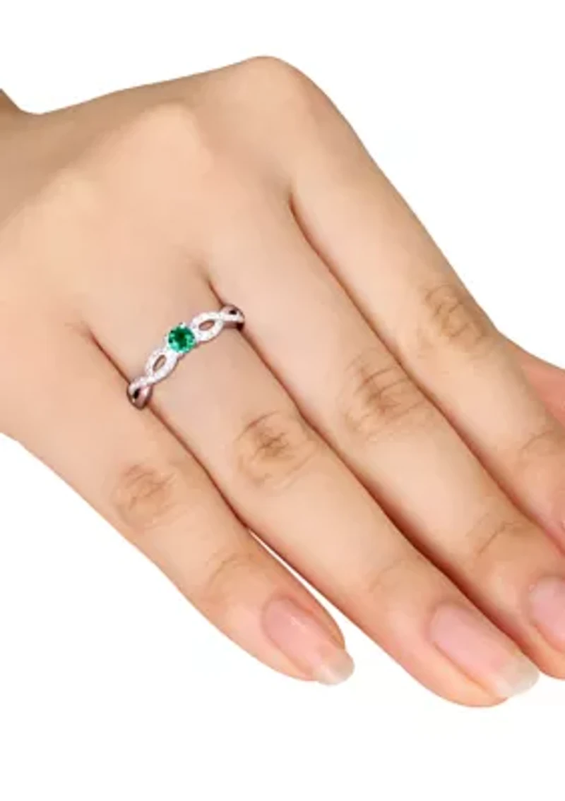 1/10 ct. t.w. Created Emerald and Diamond Infinity Engagement Ring Sterling Silver