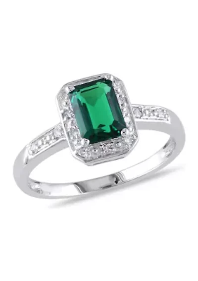 7/8 ct. t.w. Created Emerald and Diamond-Accent Halo Ring Sterling Silver
