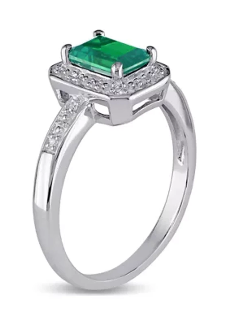 7/8 ct. t.w. Created Emerald and Diamond-Accent Halo Ring Sterling Silver