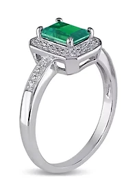 7/8 ct. t.w. Created Emerald and Diamond-Accent Halo Ring Sterling Silver