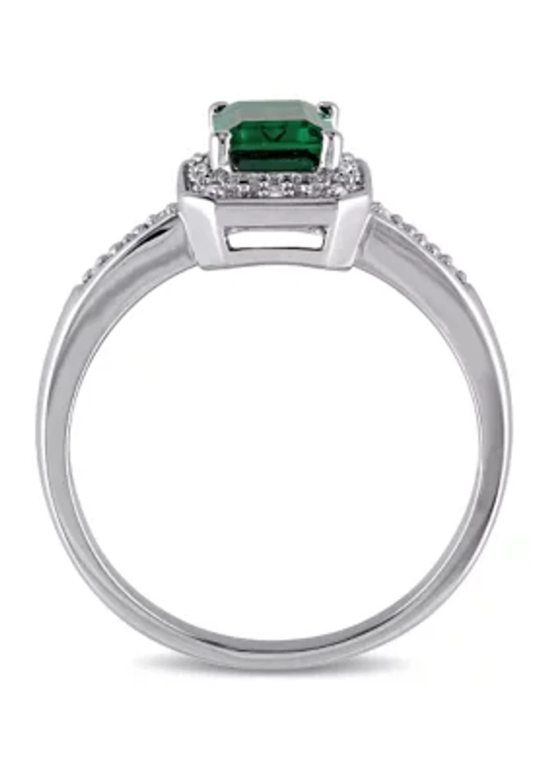 7/8 ct. t.w. Created Emerald and Diamond-Accent Halo Ring Sterling Silver