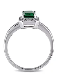 7/8 ct. t.w. Created Emerald and Diamond-Accent Halo Ring Sterling Silver