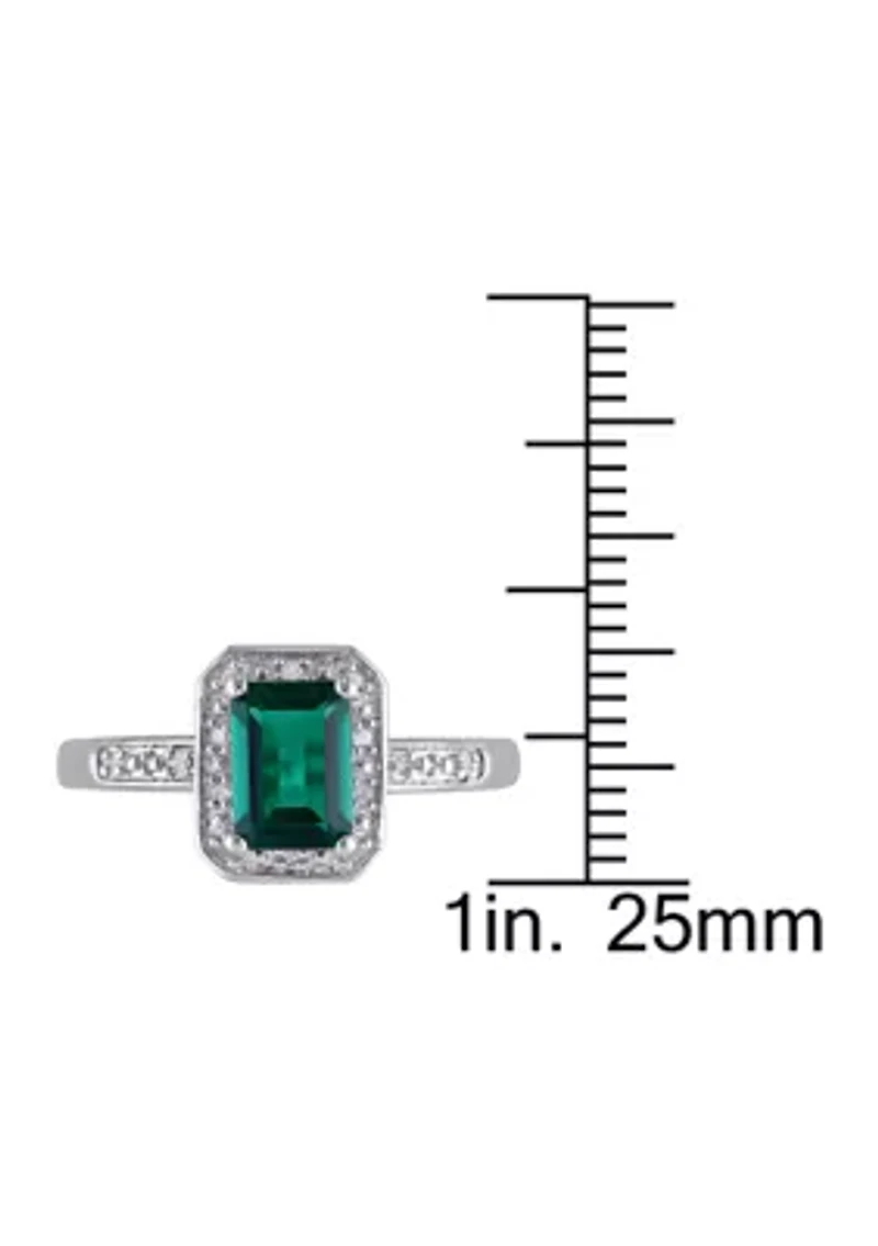 7/8 ct. t.w. Created Emerald and Diamond-Accent Halo Ring Sterling Silver