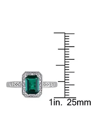7/8 ct. t.w. Created Emerald and Diamond-Accent Halo Ring Sterling Silver
