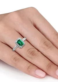 7/8 ct. t.w. Created Emerald and Diamond-Accent Halo Ring Sterling Silver