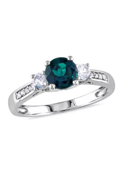 Lab Created Emerald and White Sapphire with Diamond Accent 3-Stone Ring 10K Yellow Gold