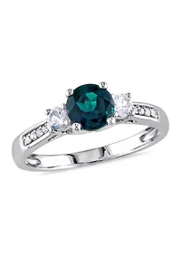 Lab Created Emerald and White Sapphire with Diamond Accent 3-Stone Ring 10K Yellow Gold