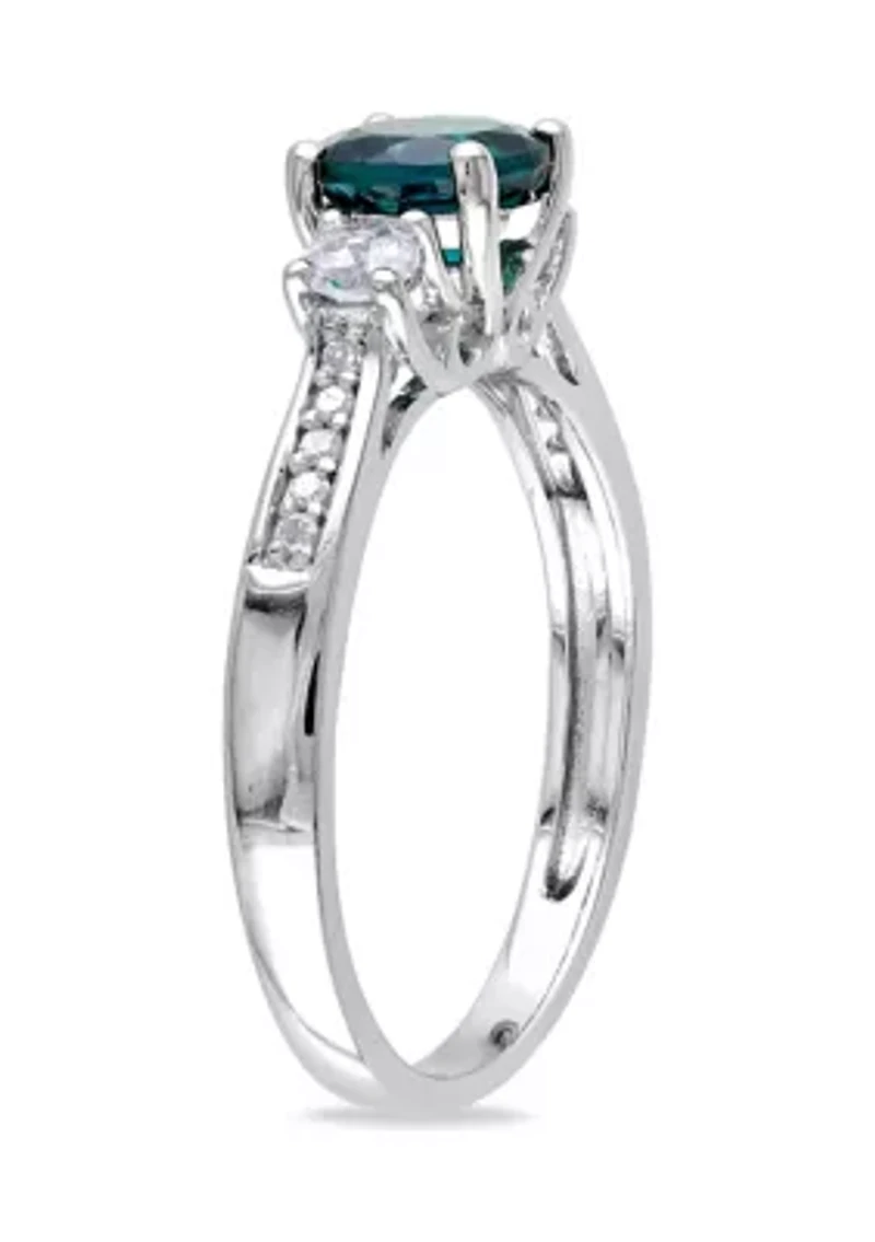 Lab Created Emerald and White Sapphire with Diamond Accent 3-Stone Ring 10K Yellow Gold