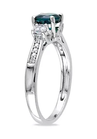 Lab Created Emerald and White Sapphire with Diamond Accent 3-Stone Ring 10K Yellow Gold