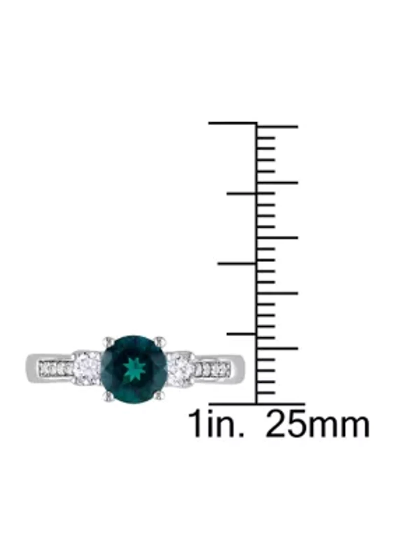 Lab Created Emerald and White Sapphire with Diamond Accent 3-Stone Ring 10K Yellow Gold