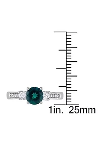 Lab Created Emerald and White Sapphire with Diamond Accent 3-Stone Ring 10K Yellow Gold