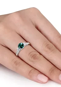 Lab Created Emerald and White Sapphire with Diamond Accent 3-Stone Ring 10K Yellow Gold