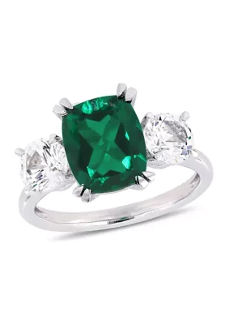 Lab Created Gemstone Three Stone Ring 10K White Gold