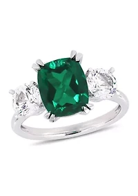 Lab Created Gemstone Three Stone Ring 10K White Gold