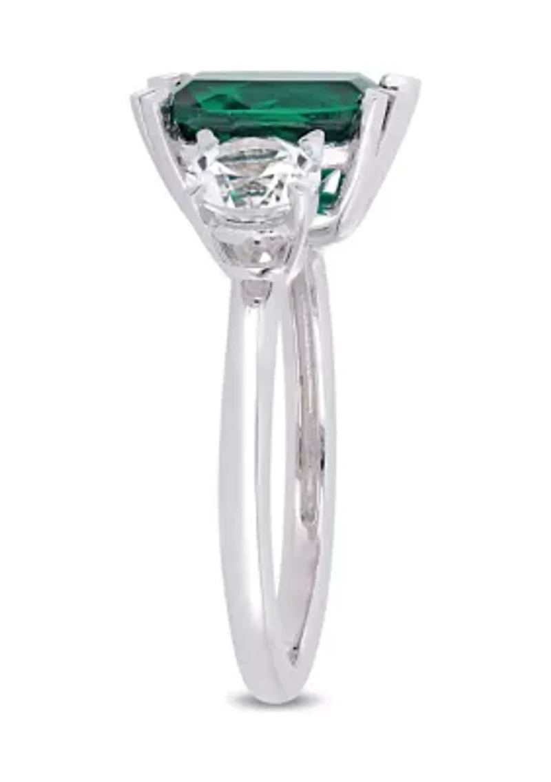 Lab Created Gemstone Three Stone Ring 10K White Gold