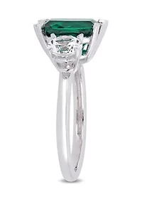 Lab Created Gemstone Three Stone Ring 10K White Gold