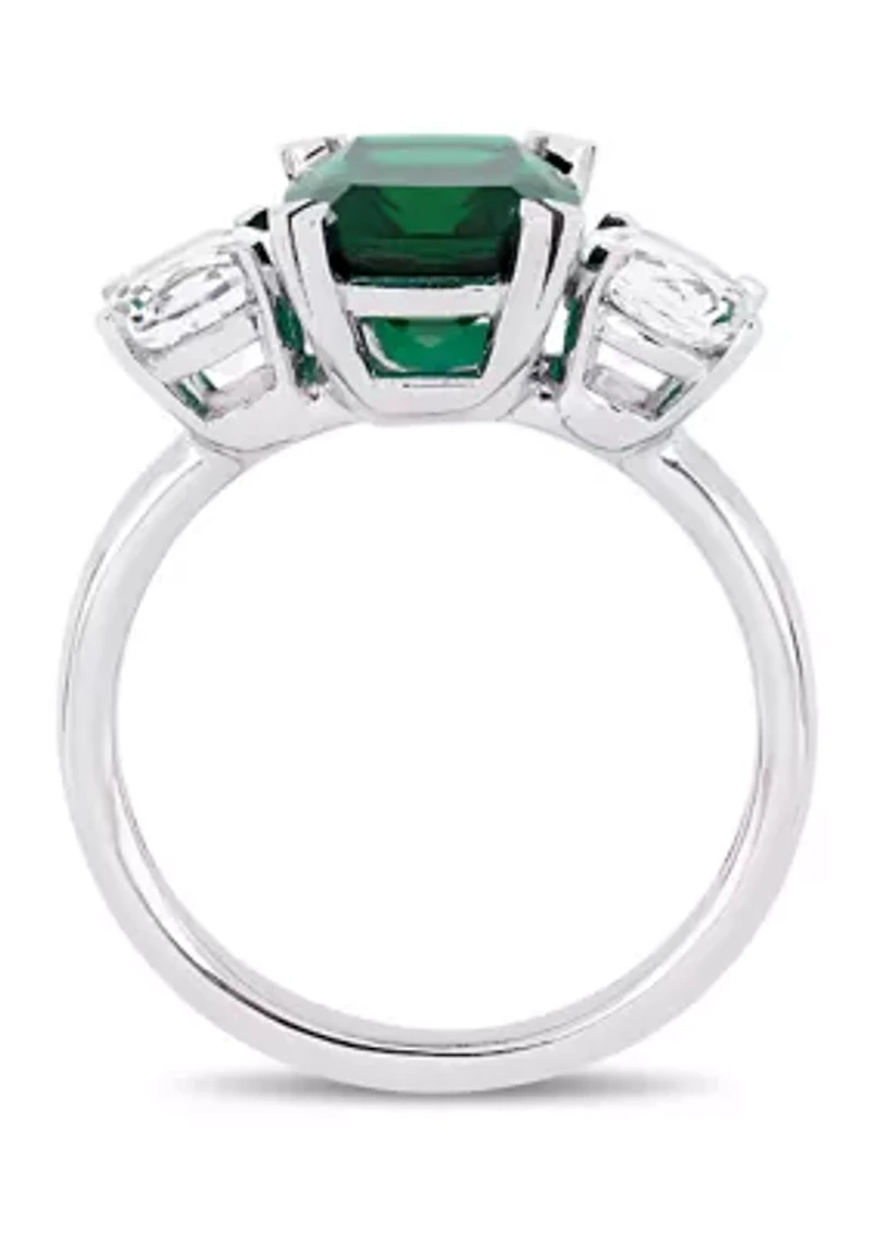 Lab Created Gemstone Three Stone Ring 10K White Gold