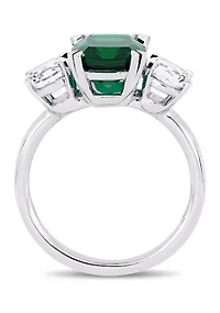 Lab Created Gemstone Three Stone Ring 10K White Gold