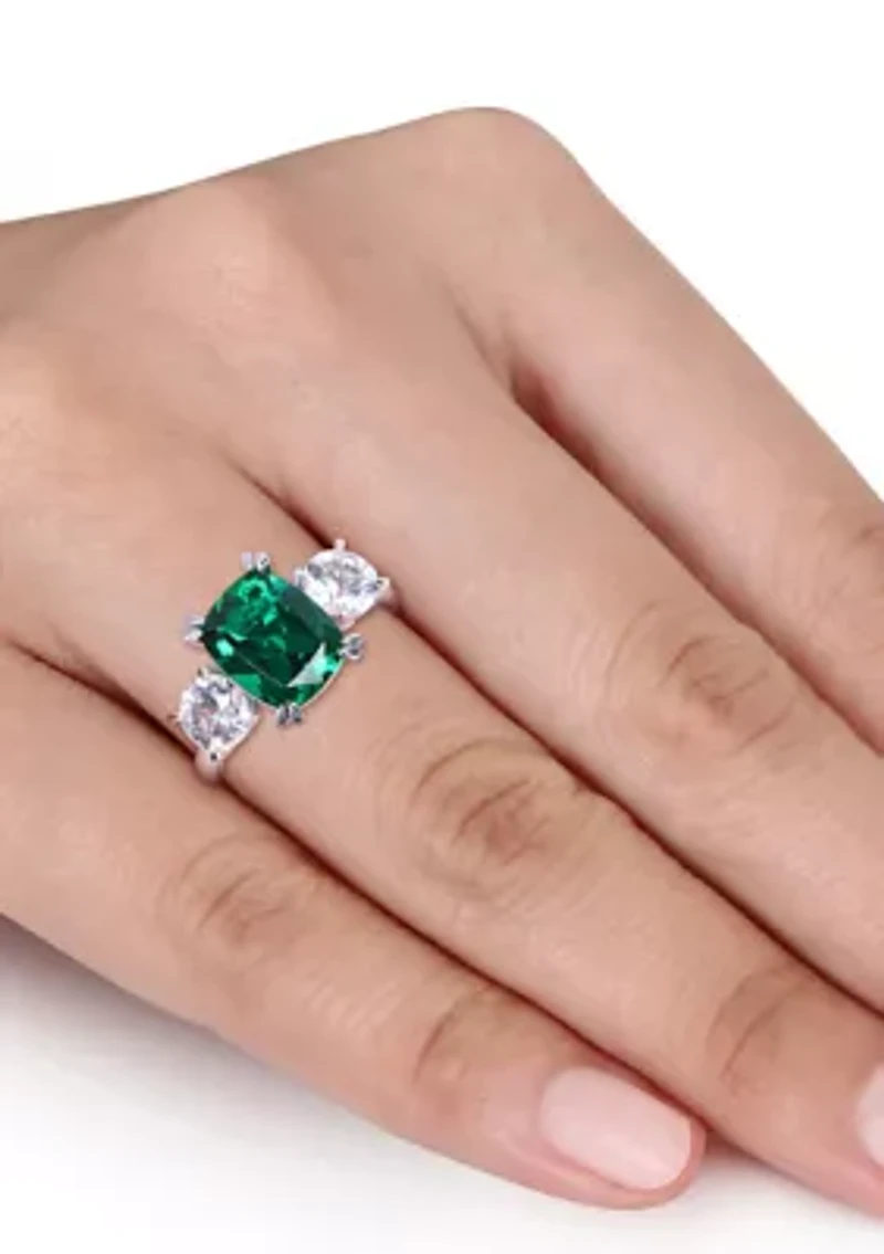Lab Created Gemstone Three Stone Ring 10K White Gold