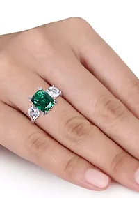 Lab Created Gemstone Three Stone Ring 10K White Gold