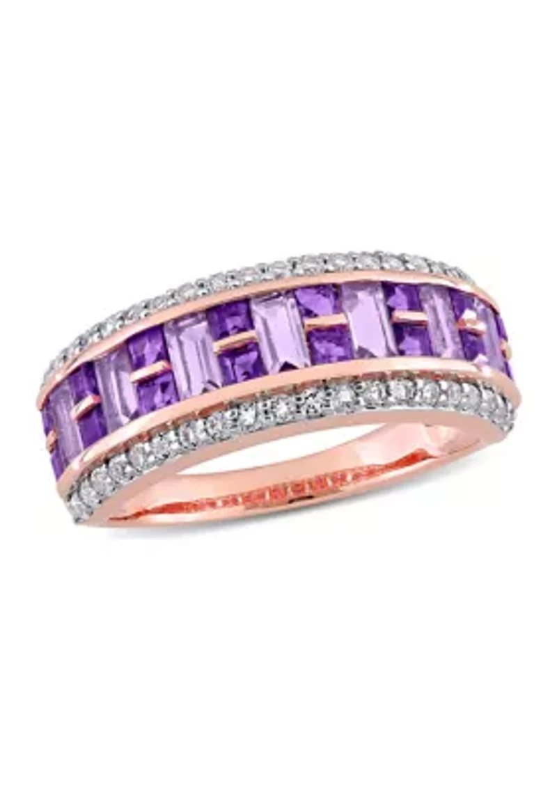 Amethyst and White Topaz Semi-Eternity Ring 10K Rose Gold