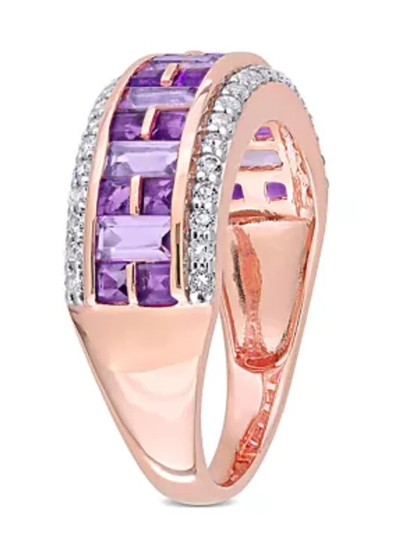 Amethyst and White Topaz Semi-Eternity Ring 10K Rose Gold